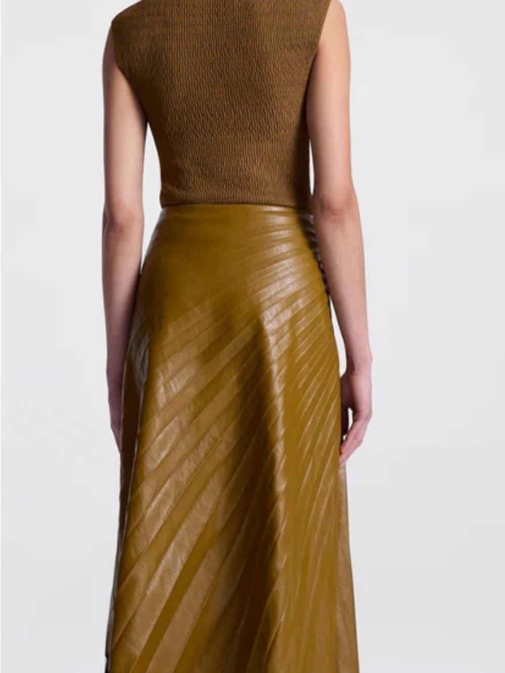 A.L.C. Pleated Faux Leather A-Line Skirt in Brown - Picture 5 of 9